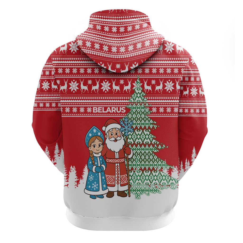 Belarus Christmas Zip Hoodie with Ded Moroz Snow Maiden Christmas Tree and Nordic Pattern Design - Wonder Print Shop