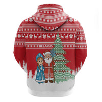 Belarus Christmas Zip Hoodie with Ded Moroz Snow Maiden Christmas Tree and Nordic Pattern Design - Wonder Print Shop
