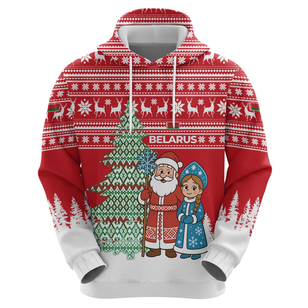 Belarus Christmas Zip Hoodie with Ded Moroz Snow Maiden Christmas Tree and Nordic Pattern Design - Wonder Print Shop
