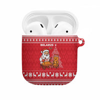 Belarus Christmas AirPods Case with Santa Gingerbread Playing Chess National Emblem and Nordic Pattern Design - Wonder Print Shop