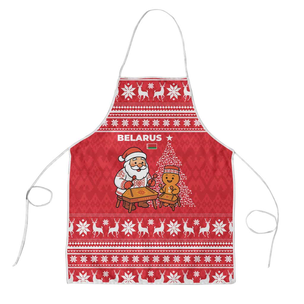 Belarus Christmas Apron with Santa Gingerbread Playing Chess National Emblem and Nordic Pattern Design - Wonder Print Shop