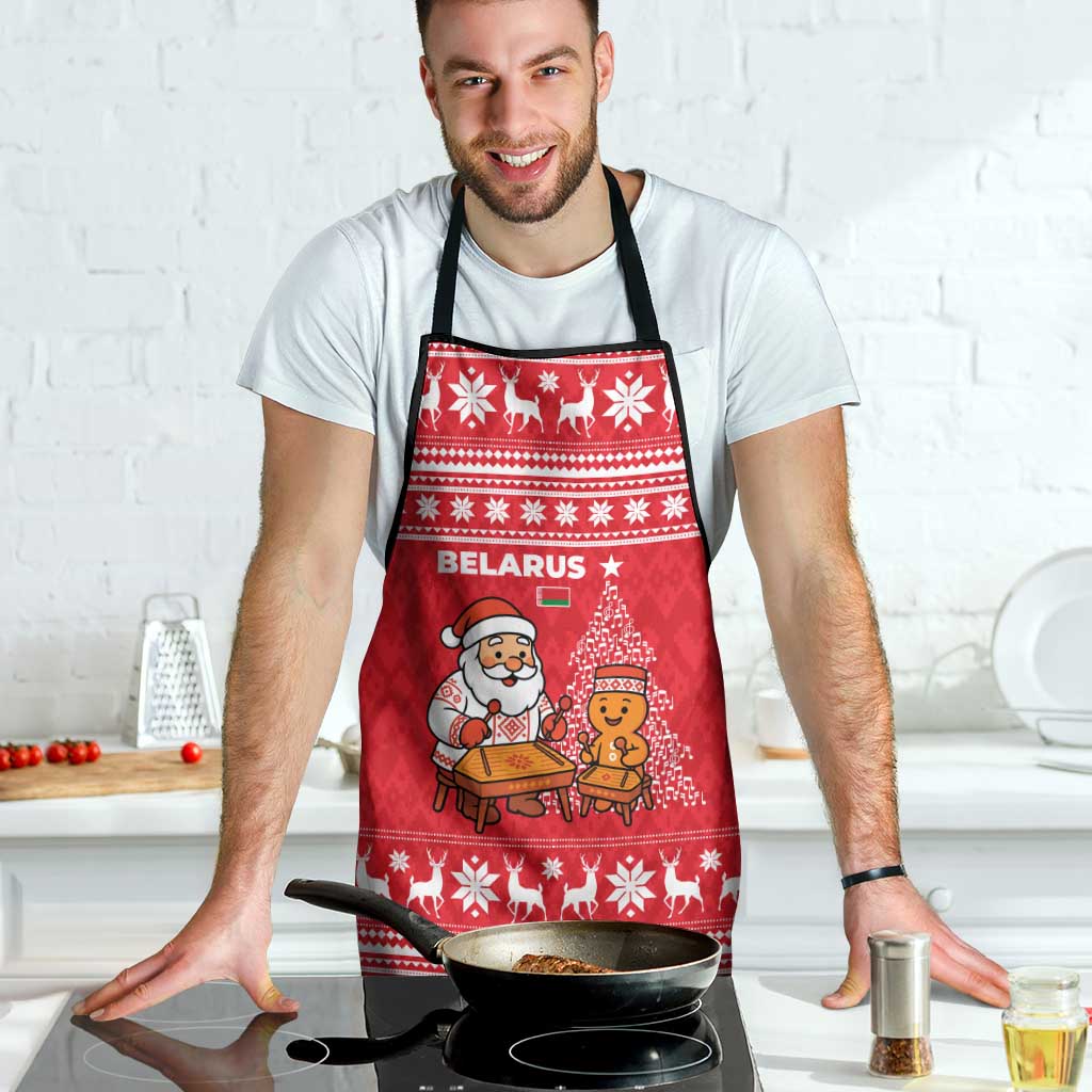 Belarus Christmas Apron with Santa Gingerbread Playing Chess National Emblem and Nordic Pattern Design - Wonder Print Shop