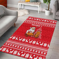 Belarus Christmas Area Rug with Santa Gingerbread Playing Chess National Emblem and Nordic Pattern Design - Wonder Print Shop