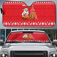 Belarus Christmas Auto Sun Shade with Santa Gingerbread Playing Chess National Emblem and Nordic Pattern Design - Wonder Print Shop