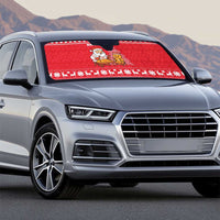 Belarus Christmas Auto Sun Shade with Santa Gingerbread Playing Chess National Emblem and Nordic Pattern Design - Wonder Print Shop