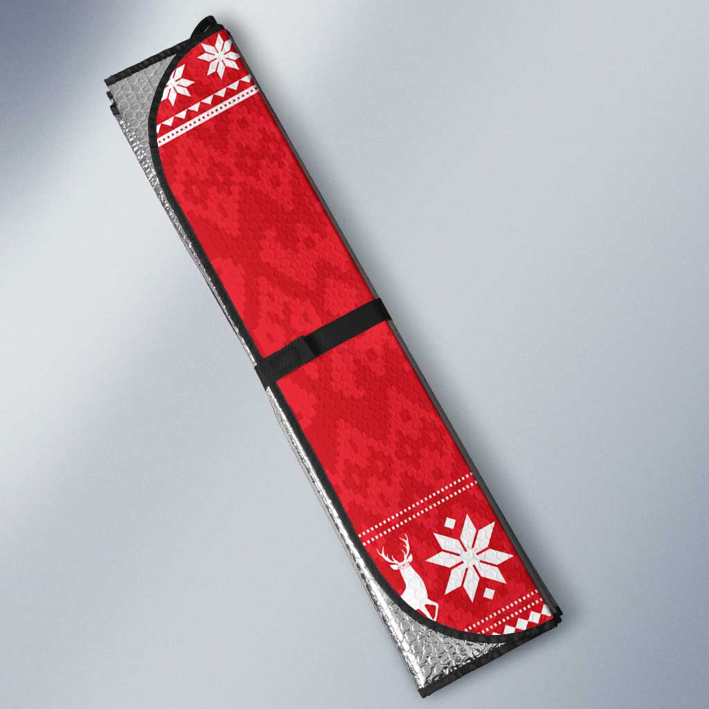 Belarus Christmas Auto Sun Shade with Santa Gingerbread Playing Chess National Emblem and Nordic Pattern Design - Wonder Print Shop