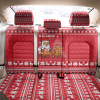 Belarus Christmas Back Car Seat Cover with Santa Gingerbread Playing Chess National Emblem and Nordic Pattern Design - Wonder Print Shop