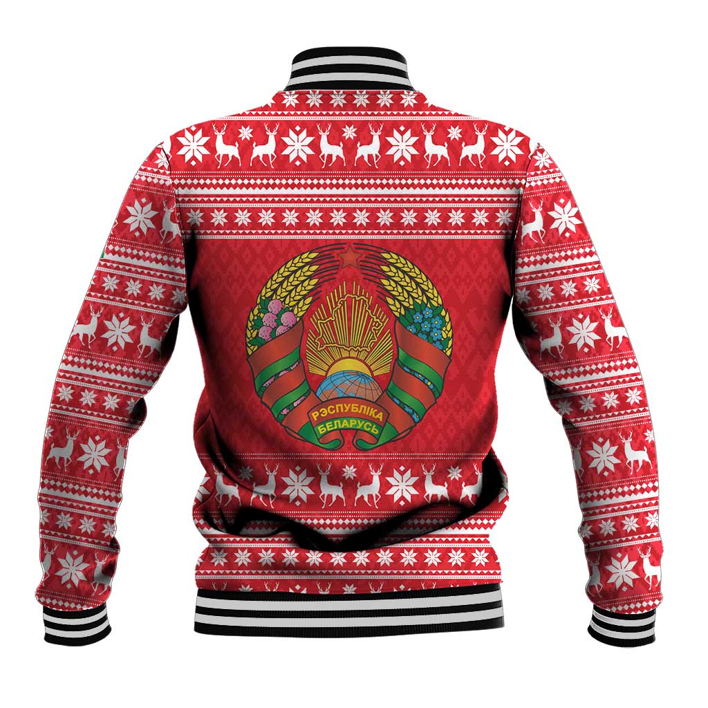 Belarus Christmas Baseball Jacket with Santa Gingerbread Playing Chess National Emblem and Nordic Pattern Design - Wonder Print Shop