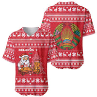 Belarus Christmas Baseball Jersey with Santa Gingerbread Playing Chess National Emblem and Nordic Pattern Design - Wonder Print Shop