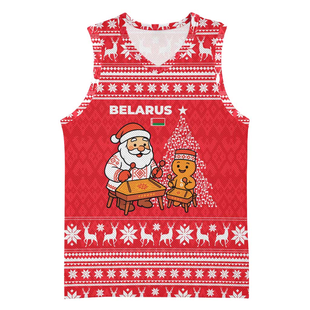 Belarus Christmas Basketball Jersey with Santa Gingerbread Playing Chess National Emblem and Nordic Pattern Design - Wonder Print Shop