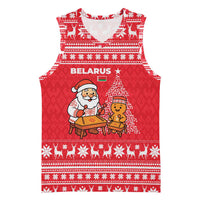 Belarus Christmas Basketball Jersey with Santa Gingerbread Playing Chess National Emblem and Nordic Pattern Design - Wonder Print Shop