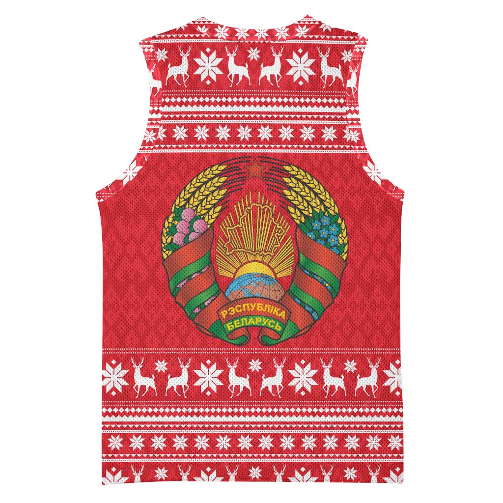 Belarus Christmas Basketball Jersey with Santa Gingerbread Playing Chess National Emblem and Nordic Pattern Design - Wonder Print Shop