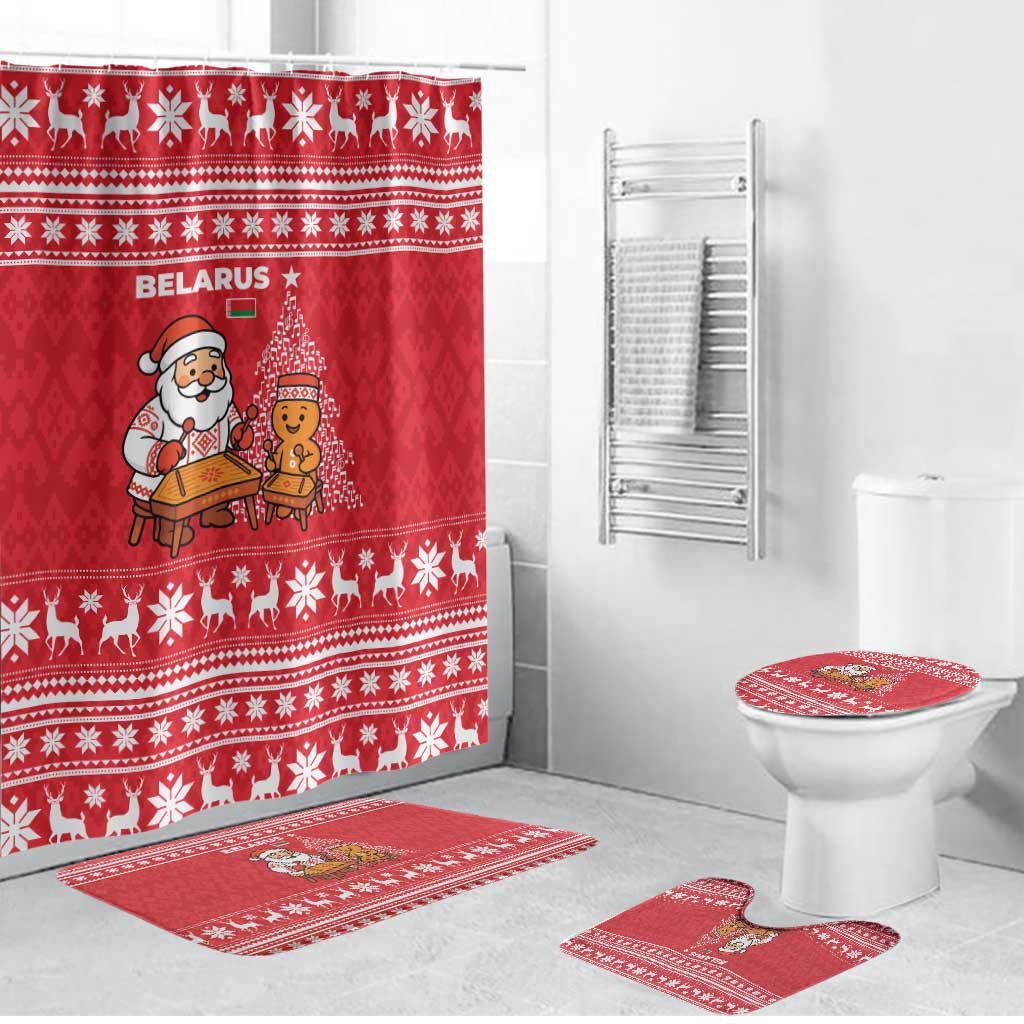Belarus Christmas Bathroom Set with Santa Gingerbread Playing Chess National Emblem and Nordic Pattern Design - Wonder Print Shop
