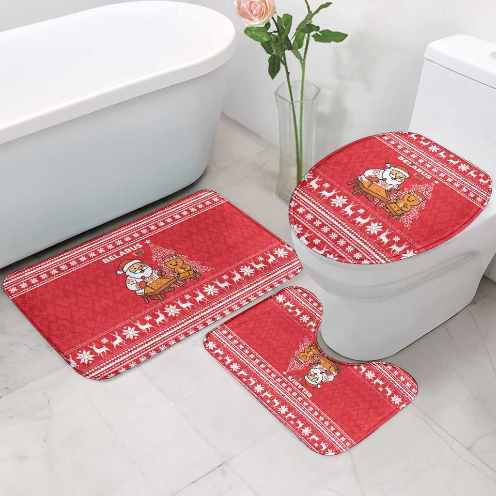 Belarus Christmas Bathroom Set with Santa Gingerbread Playing Chess National Emblem and Nordic Pattern Design - Wonder Print Shop
