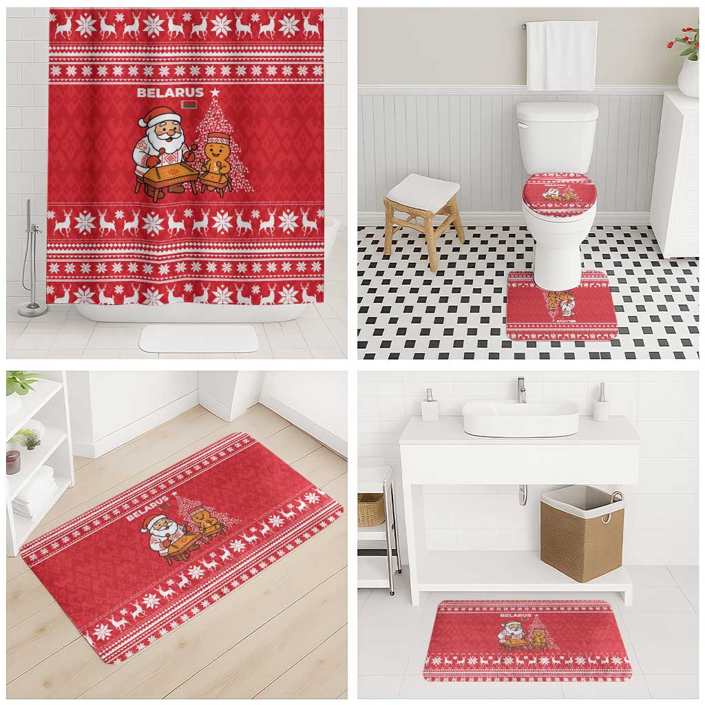 Belarus Christmas Bathroom Set with Santa Gingerbread Playing Chess National Emblem and Nordic Pattern Design - Wonder Print Shop