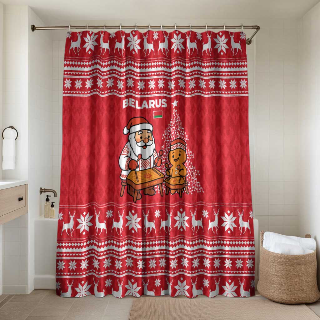 Belarus Christmas Bathroom Set with Santa Gingerbread Playing Chess National Emblem and Nordic Pattern Design - Wonder Print Shop