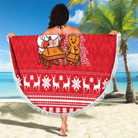 Belarus Christmas Beach Blanket with Santa Gingerbread Playing Chess National Emblem and Nordic Pattern Design - Wonder Print Shop