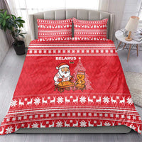 Belarus Christmas Bedding Set with Santa Gingerbread Playing Chess National Emblem and Nordic Pattern Design - Wonder Print Shop