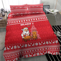 Belarus Christmas Bedding Set with Santa Gingerbread Playing Chess National Emblem and Nordic Pattern Design - Wonder Print Shop