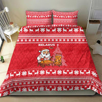 Belarus Christmas Bedding Set with Santa Gingerbread Playing Chess National Emblem and Nordic Pattern Design - Wonder Print Shop