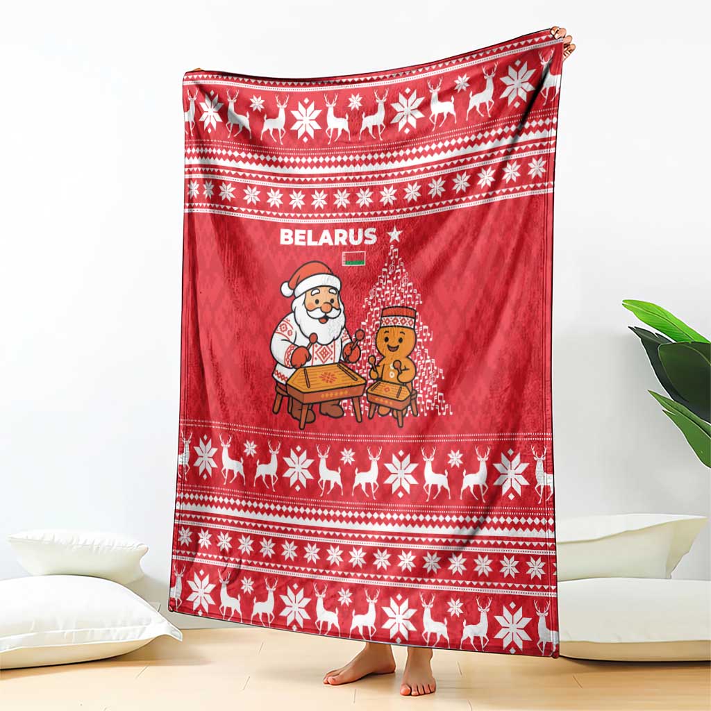 Belarus Christmas Blanket with Santa Gingerbread Playing Chess National Emblem and Nordic Pattern Design - Wonder Print Shop