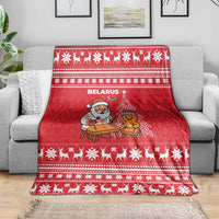 Belarus Christmas Blanket with Santa Gingerbread Playing Chess National Emblem and Nordic Pattern Design - Wonder Print Shop