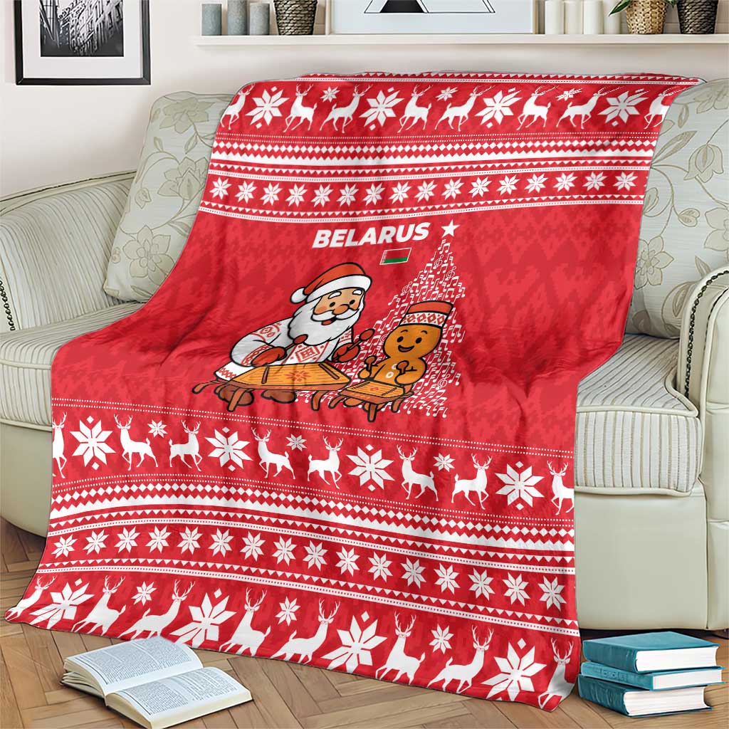 Belarus Christmas Blanket with Santa Gingerbread Playing Chess National Emblem and Nordic Pattern Design - Wonder Print Shop