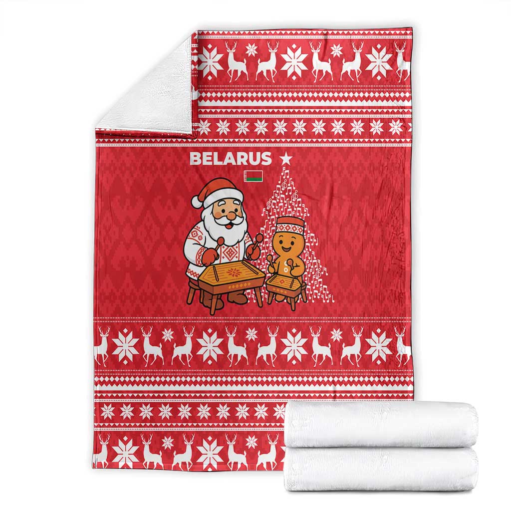 Belarus Christmas Blanket with Santa Gingerbread Playing Chess National Emblem and Nordic Pattern Design - Wonder Print Shop