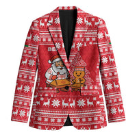 Belarus Christmas Blazer with Santa Gingerbread Playing Chess National Emblem and Nordic Pattern Design - Wonder Print Shop