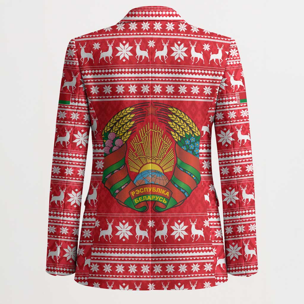 Belarus Christmas Blazer with Santa Gingerbread Playing Chess National Emblem and Nordic Pattern Design - Wonder Print Shop