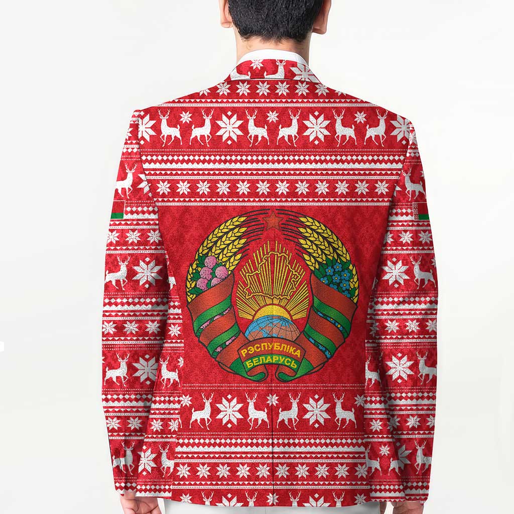 Belarus Christmas Blazer with Santa Gingerbread Playing Chess National Emblem and Nordic Pattern Design - Wonder Print Shop