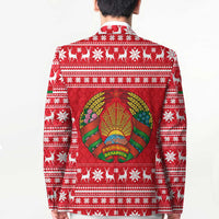 Belarus Christmas Blazer with Santa Gingerbread Playing Chess National Emblem and Nordic Pattern Design - Wonder Print Shop