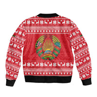 Belarus Christmas Bomber Jacket with Santa Gingerbread Playing Chess National Emblem and Nordic Pattern Design - Wonder Print Shop
