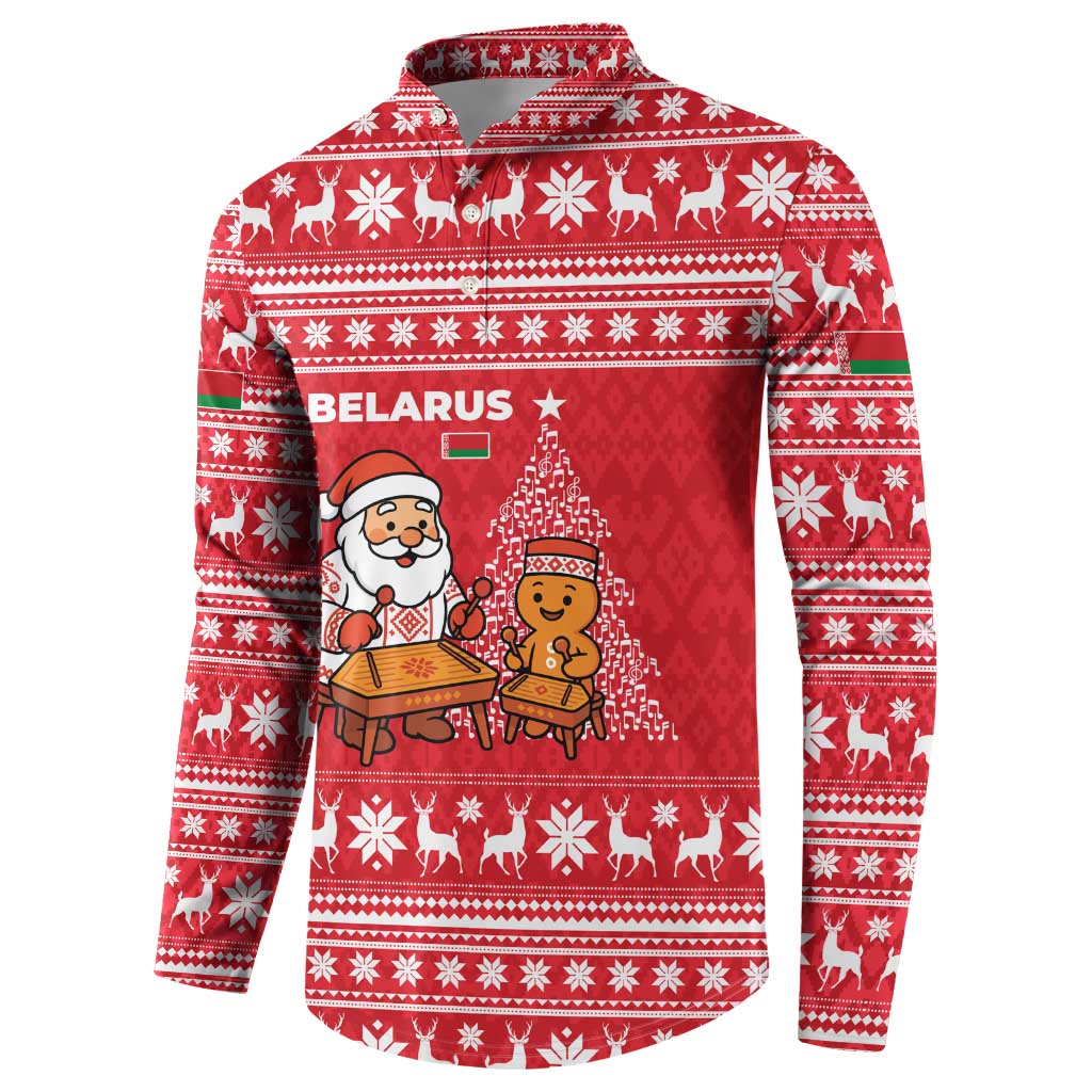 Belarus Christmas Button Sweatshirt with Santa Gingerbread Playing Chess National Emblem and Nordic Pattern Design - Wonder Print Shop
