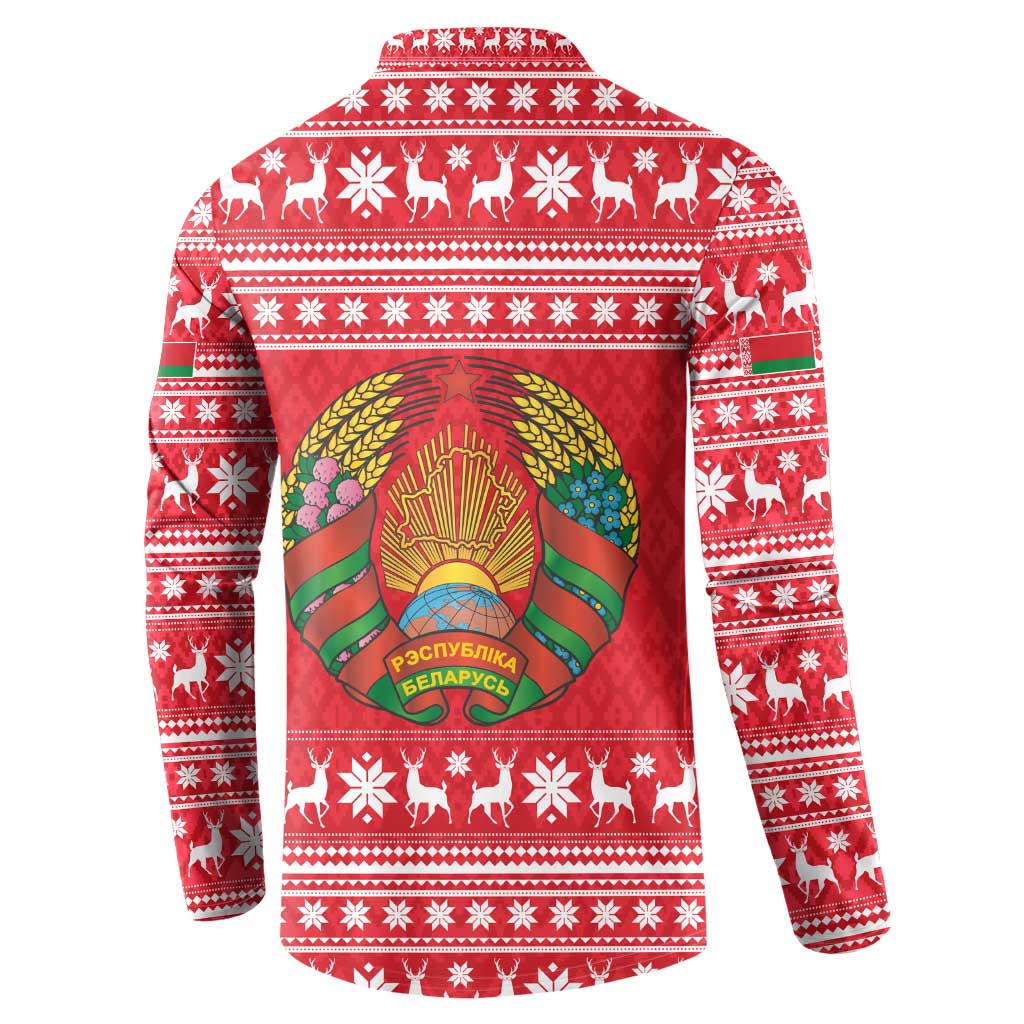 Belarus Christmas Button Sweatshirt with Santa Gingerbread Playing Chess National Emblem and Nordic Pattern Design - Wonder Print Shop