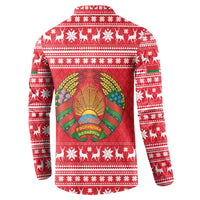 Belarus Christmas Button Sweatshirt with Santa Gingerbread Playing Chess National Emblem and Nordic Pattern Design - Wonder Print Shop