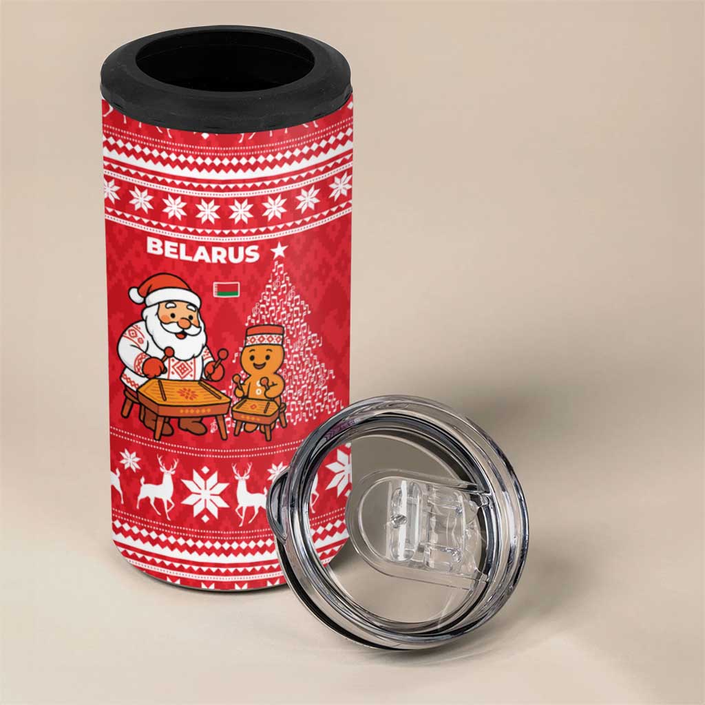 Belarus Christmas 4 in 1 Can Cooler Tumbler with Santa Gingerbread Playing Chess National Emblem and Nordic Pattern Design - Wonder Print Shop