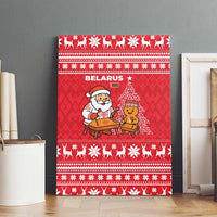 Belarus Christmas Canvas Wall Art with Santa Gingerbread Playing Chess National Emblem and Nordic Pattern Design - Wonder Print Shop