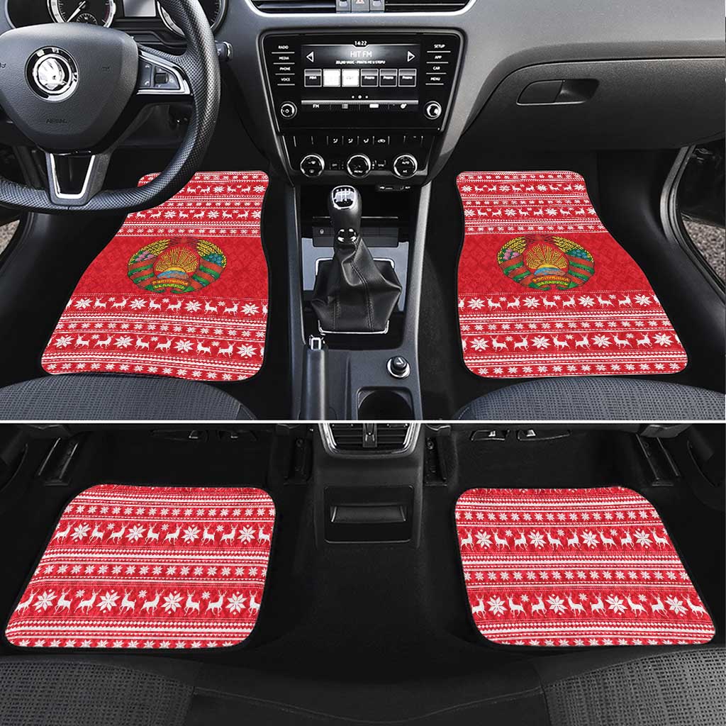 Belarus Christmas Car Mats with Santa Gingerbread Playing Chess National Emblem and Nordic Pattern Design - Wonder Print Shop