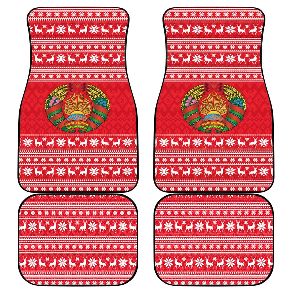 Belarus Christmas Car Mats with Santa Gingerbread Playing Chess National Emblem and Nordic Pattern Design - Wonder Print Shop