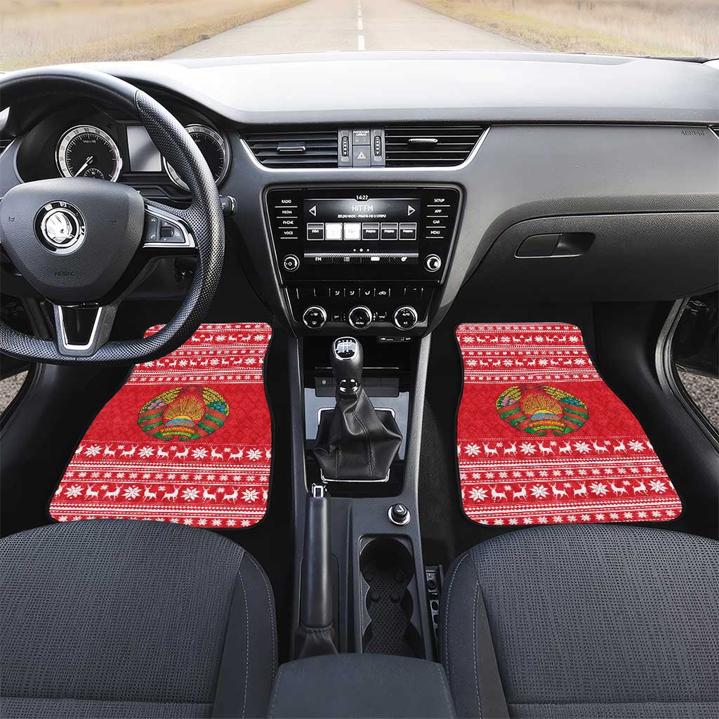 Belarus Christmas Car Mats with Santa Gingerbread Playing Chess National Emblem and Nordic Pattern Design - Wonder Print Shop
