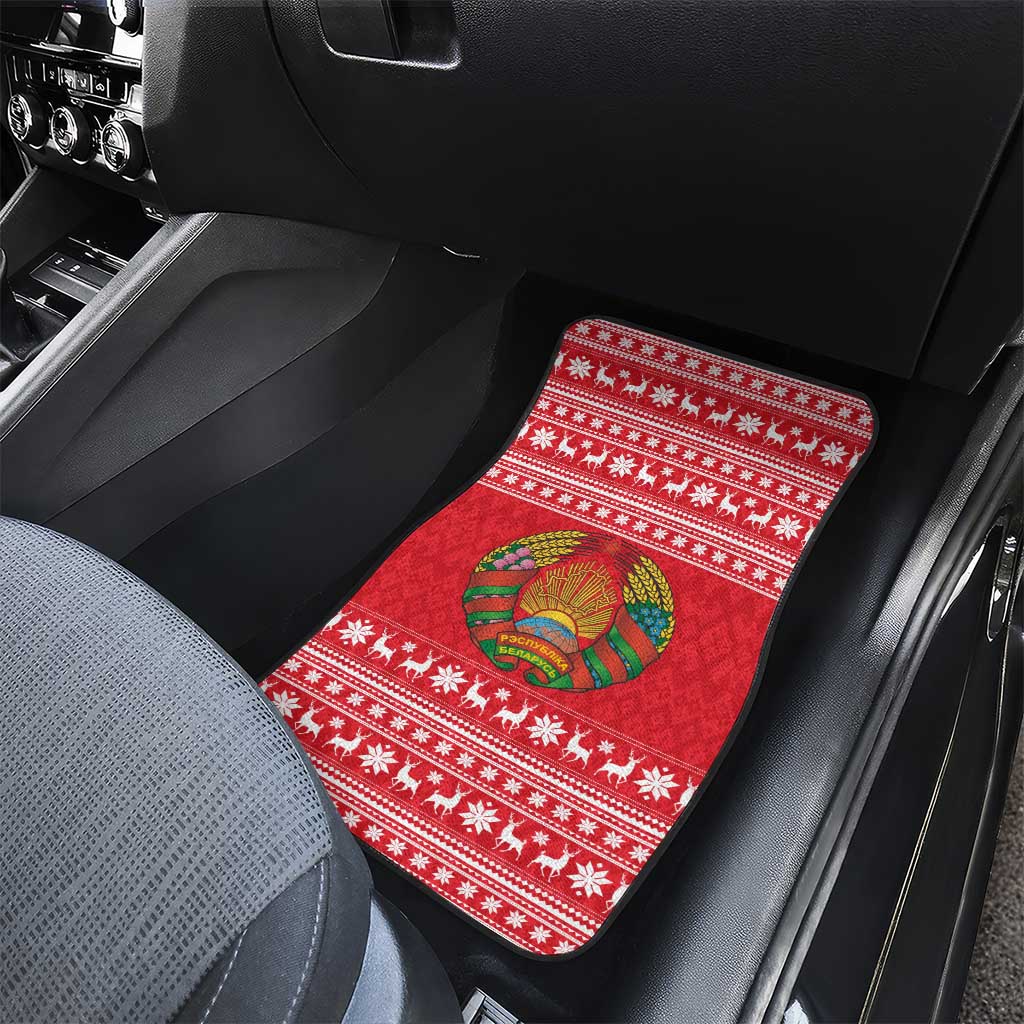 Belarus Christmas Car Mats with Santa Gingerbread Playing Chess National Emblem and Nordic Pattern Design - Wonder Print Shop