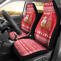 Belarus Christmas Car Seat Cover with Santa Gingerbread Playing Chess National Emblem and Nordic Pattern Design - Wonder Print Shop