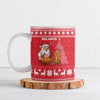 Belarus Christmas Ceramic Mug with Santa Gingerbread Playing Chess National Emblem and Nordic Pattern Design - Wonder Print Shop