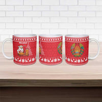 Belarus Christmas Ceramic Mug with Santa Gingerbread Playing Chess National Emblem and Nordic Pattern Design - Wonder Print Shop