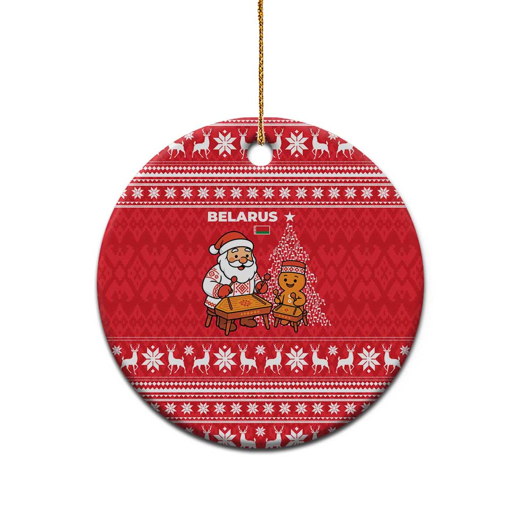 Belarus Christmas Ceramic Ornament with Santa Gingerbread Playing Chess National Emblem and Nordic Pattern Design - Wonder Print Shop