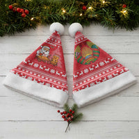 Belarus Christmas Santa Hat with Santa Gingerbread Playing Chess National Emblem and Nordic Pattern Design - Wonder Print Shop