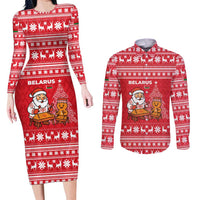 Belarus Christmas Couples Matching Long Sleeve Bodycon Dress and Long Sleeve Button Shirt with Santa Gingerbread Playing Chess National Emblem and Nordic Pattern Design - Wonder Print Shop