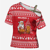 Belarus Christmas Cross Shoulder Shirt with Santa Gingerbread Playing Chess National Emblem and Nordic Pattern Design - Wonder Print Shop