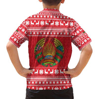 Belarus Christmas Family Matching Long Sleeve Bodycon Dress and Hawaiian Shirt with Santa Gingerbread Playing Chess National Emblem and Nordic Pattern Design - Wonder Print Shop